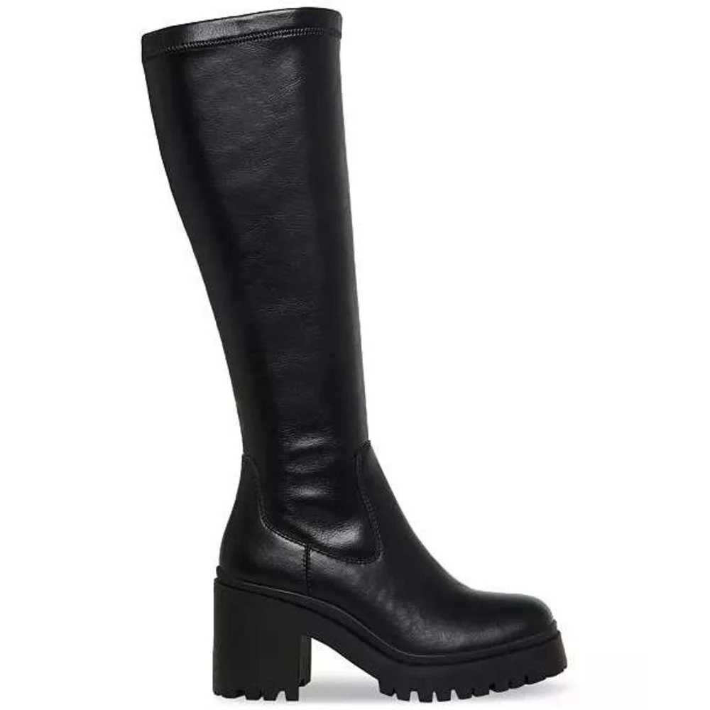 NWT Aqua College Ria Black Waterproof Leather Knee‎ High Platform Boots 9.5M